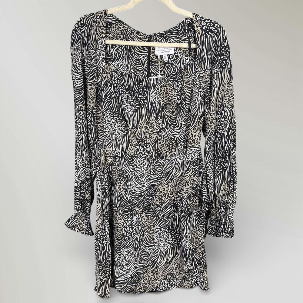 NWT Los Angeles Atelier & Other Stories LS Mini Dress Flowy Leopard Print Sz 10